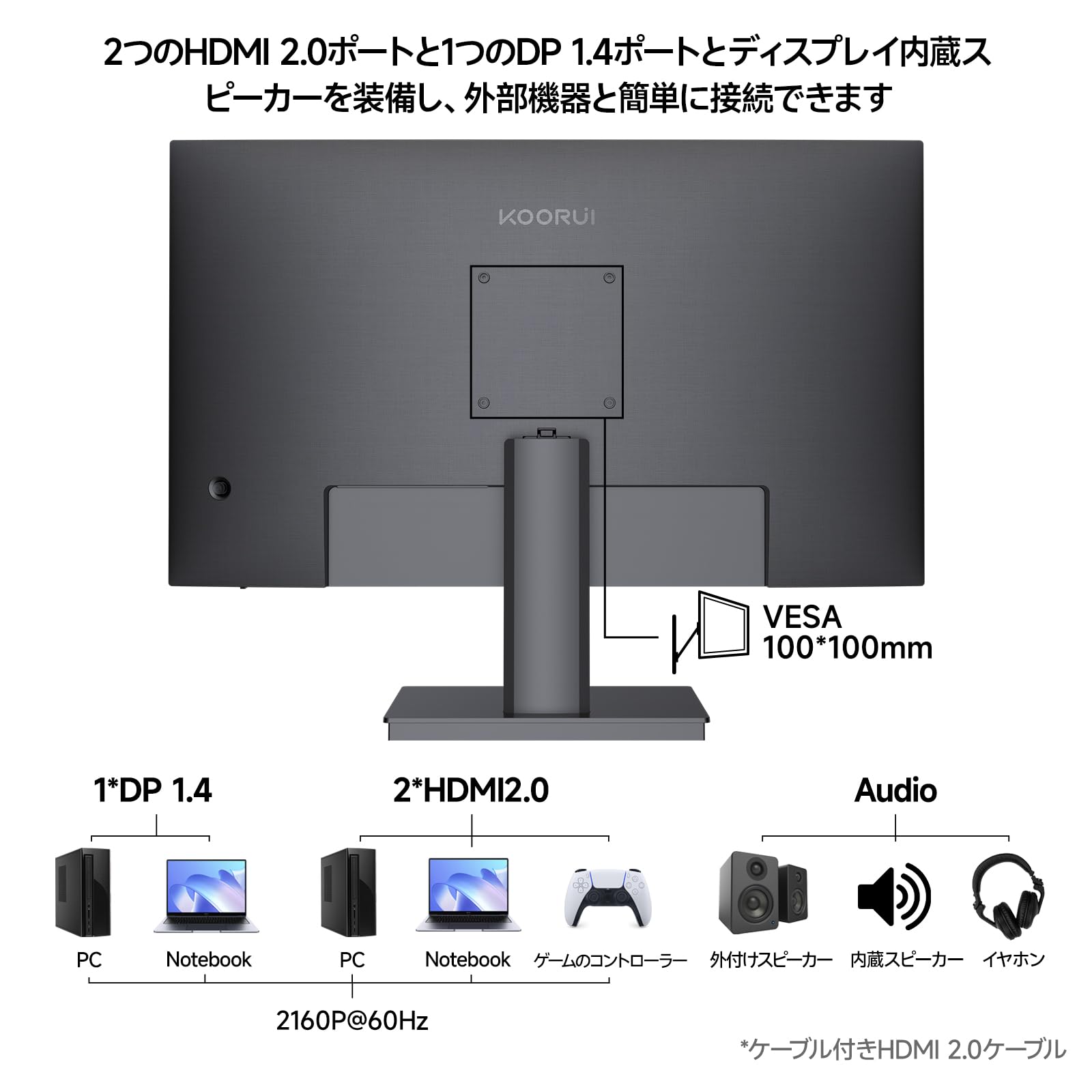 Amazon.co.jp: KOORUI 31.5インチ 3840*2160 60Hz VA 99% sRGB/DCI-P3